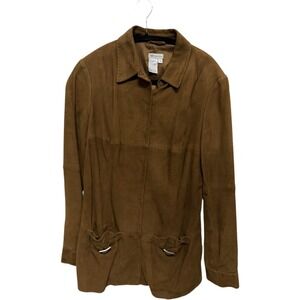 Worth Genuine Vintage Leather Brown Long Jacket Shirt Heavy Snap Button Size 10